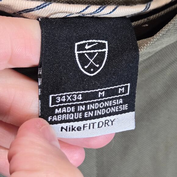 Vintage Nike Golf Pants Mens Pleated Trousers Dry Fit Performance Tan Green 34 - Picture 4 of 6